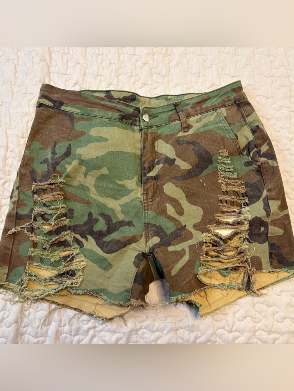 Distressed Camo Women’s Cutoff Shorts
